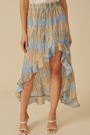 HY8448W Blue Mix Plus Crinkle Textured Asymmetric High Low Skirt Front